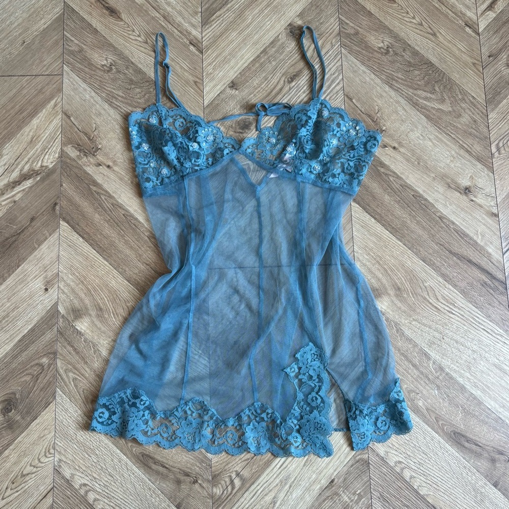 Victoria's Secret Lace Sheer Sequin Slip Dress